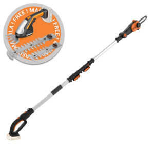 Worx 20V Cordless Pole Saw with Auto Tension, 1.8-2.3M (Tool Only) + FREE 20V Cordless ZEN 3-In-1 Trimmer (Tool Only)